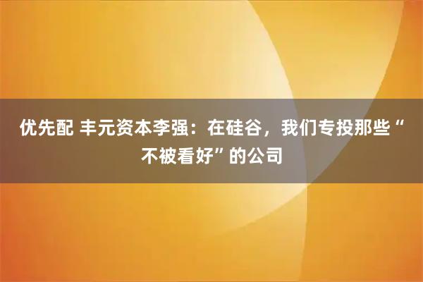优先配 丰元资本李强：在硅谷，我们专投那些“不被看好”的公司